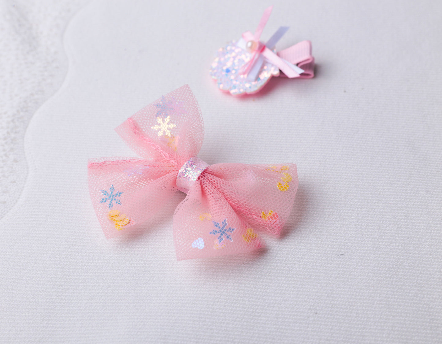 Handmade Pink bow hair clip set 2 styles Baby toddler Girl Hair Shell glitter clips birthday party bag gifts cute hair clip