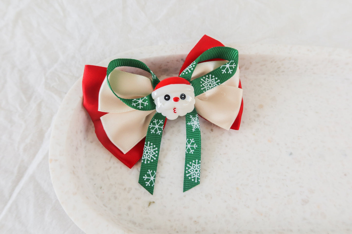 Christmas snow santa girl bow Handmade baby kids children bow clips