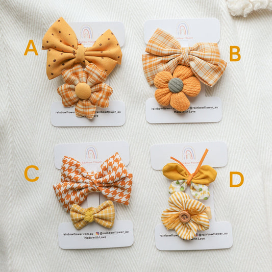 Set of 2 Yellow Bow hair clip, baby Infant Girl Toddler flower Hair Bows, butterfly hair clip, neutral floral hair Clip, baby shower gift