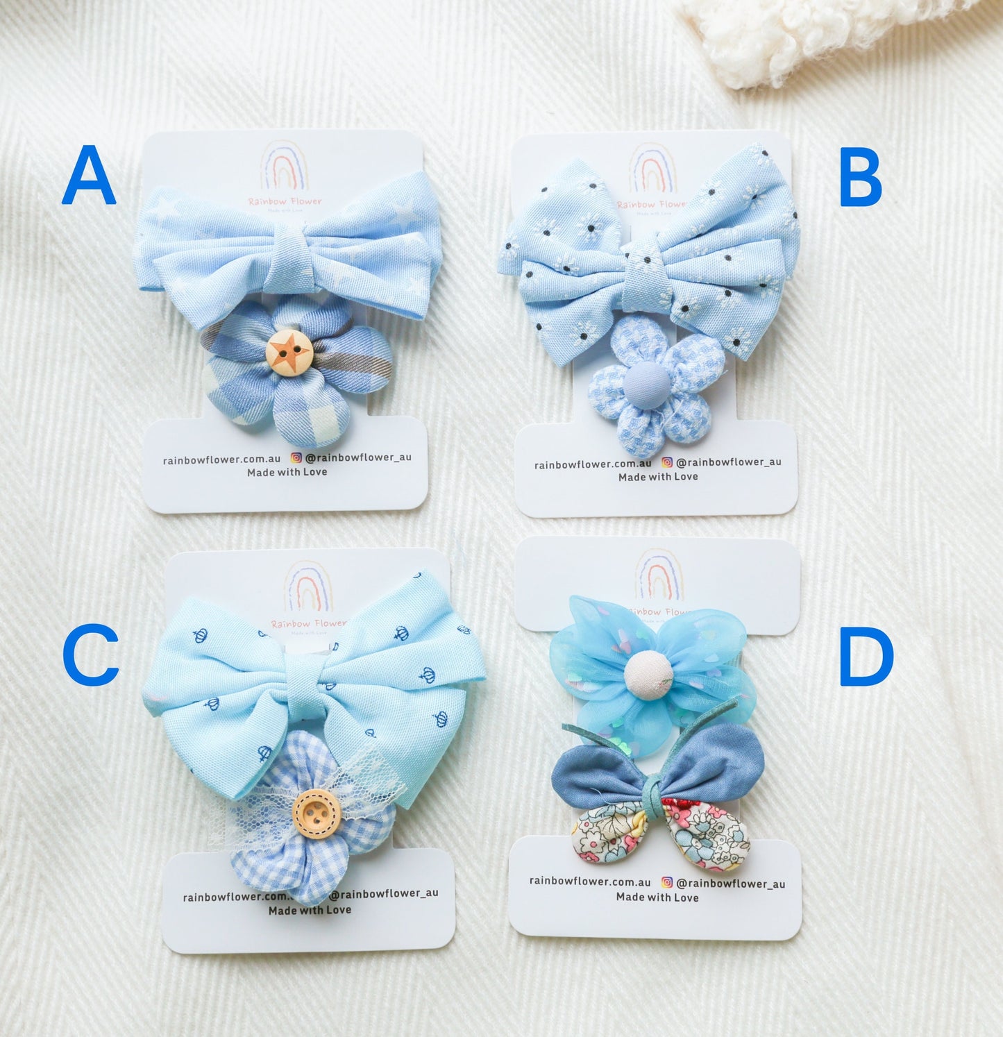 Blue hair bows clips Baby Infant Toddler Girl hair clips Snap Clip, fringe clip butterfly flower linen Hair Clip set baby shower gift