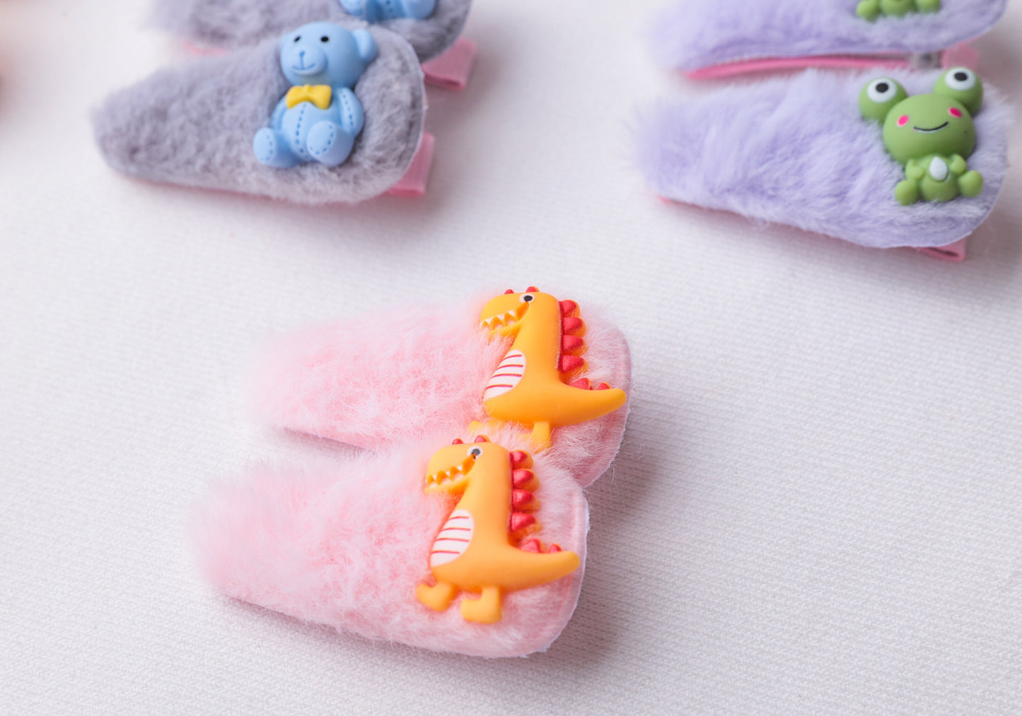 Baby Toddler Little Girl Fluffy animal Hair Clip, Furry unique Hair Clip, dinosaur frog rabbit bunny bee teddy bear cute