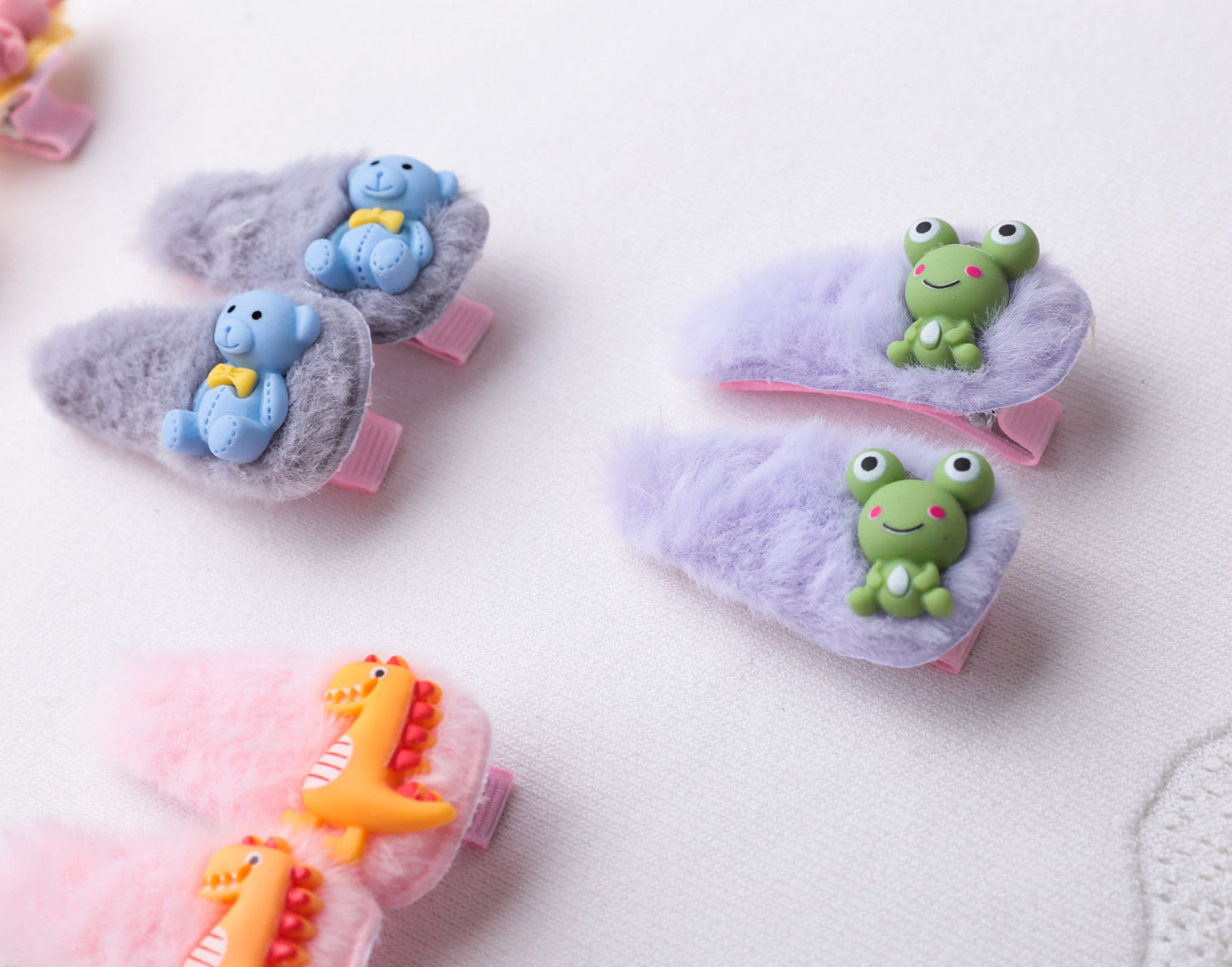 Baby Toddler Little Girl Fluffy animal Hair Clip, Furry unique Hair Clip, dinosaur frog rabbit bunny bee teddy bear cute