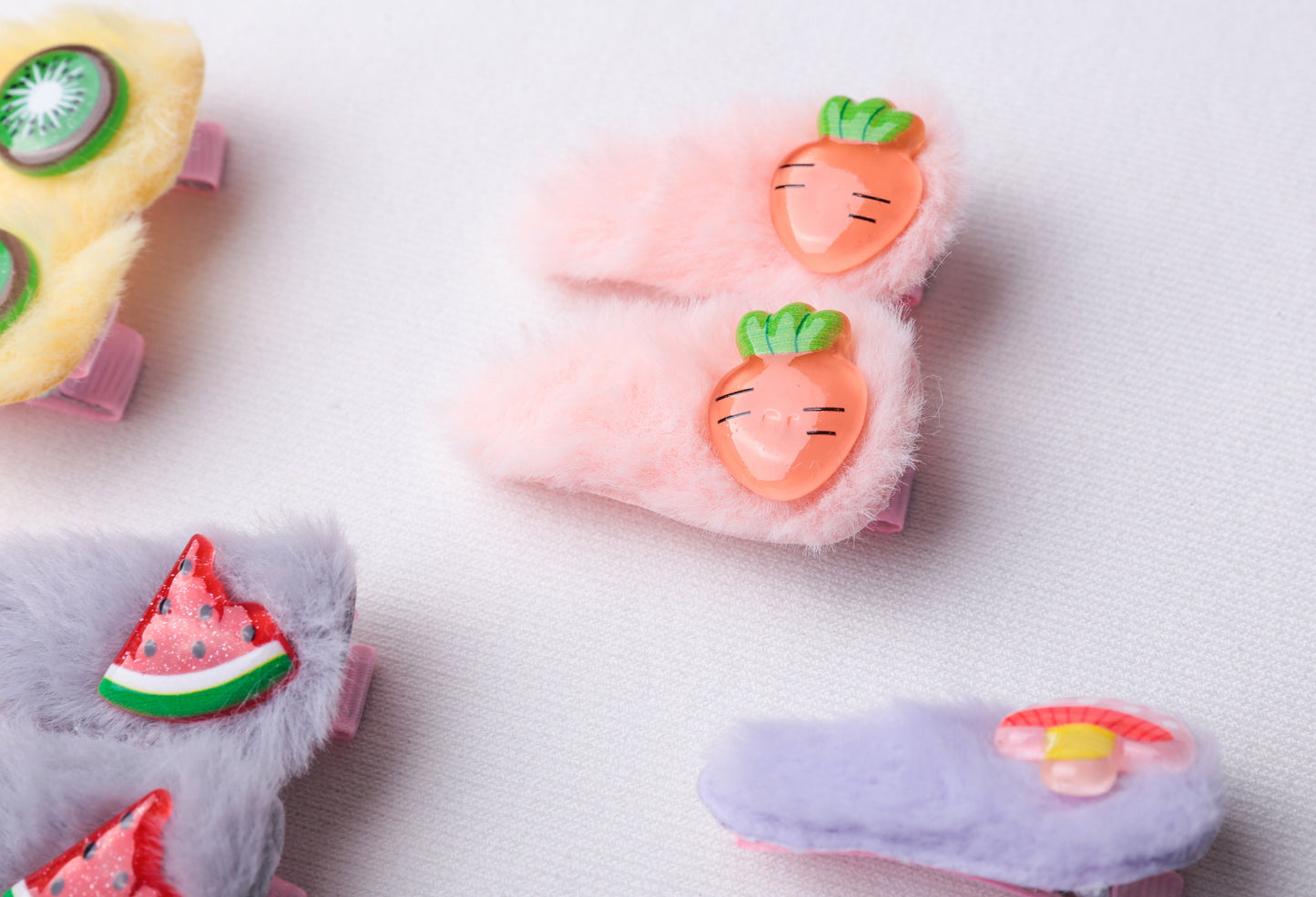 Fruits Hair Clip, Furry fluffy unique Hair Clip fot Baby Toddler girl, kiwi fruit strawberry mushroom carrot cherry kids children hair pin