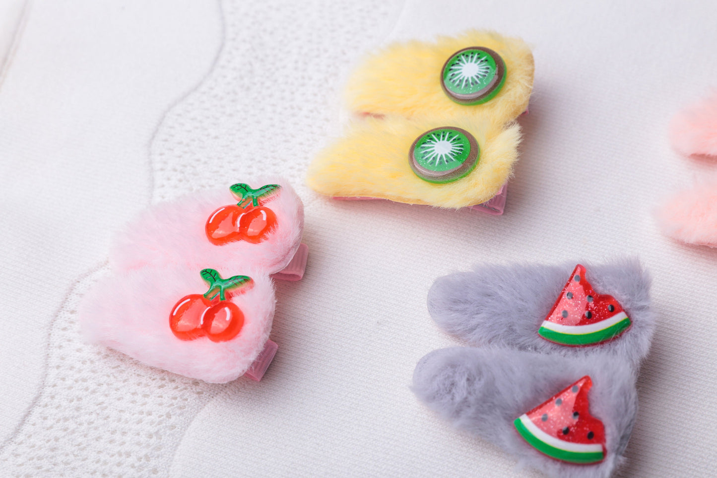 Fruits Hair Clip, Furry fluffy unique Hair Clip fot Baby Toddler girl, kiwi fruit strawberry mushroom carrot cherry kids children hair pin