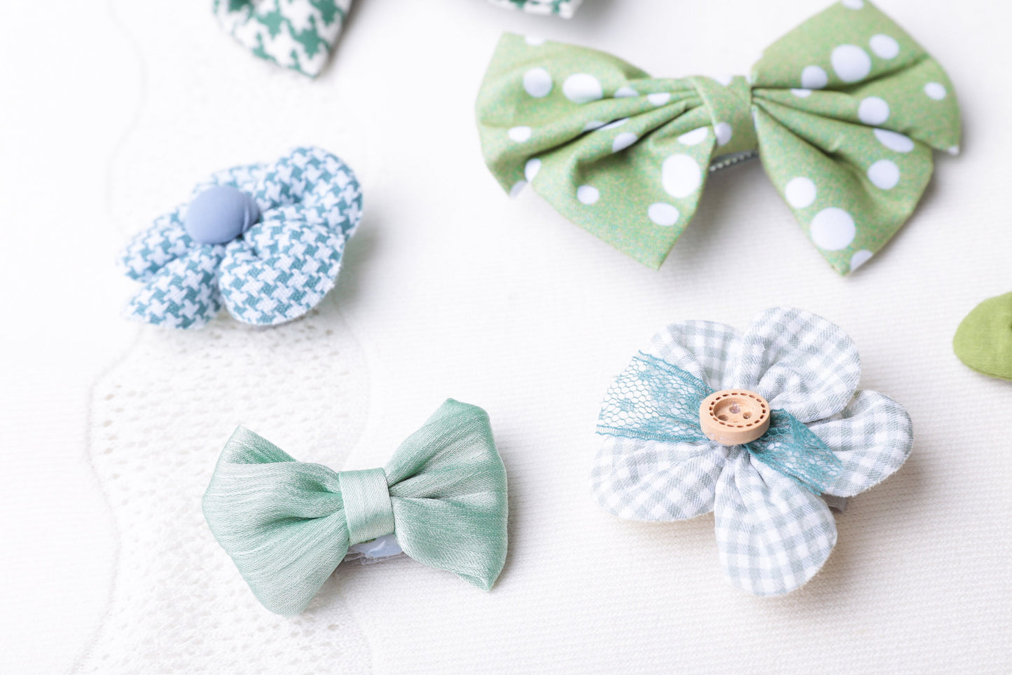 Green Bow hair Clip sets, Toddler baby girl unique Hair clip, Infant butterfly flower linen Hair Clip, baby shower gift, mint floral