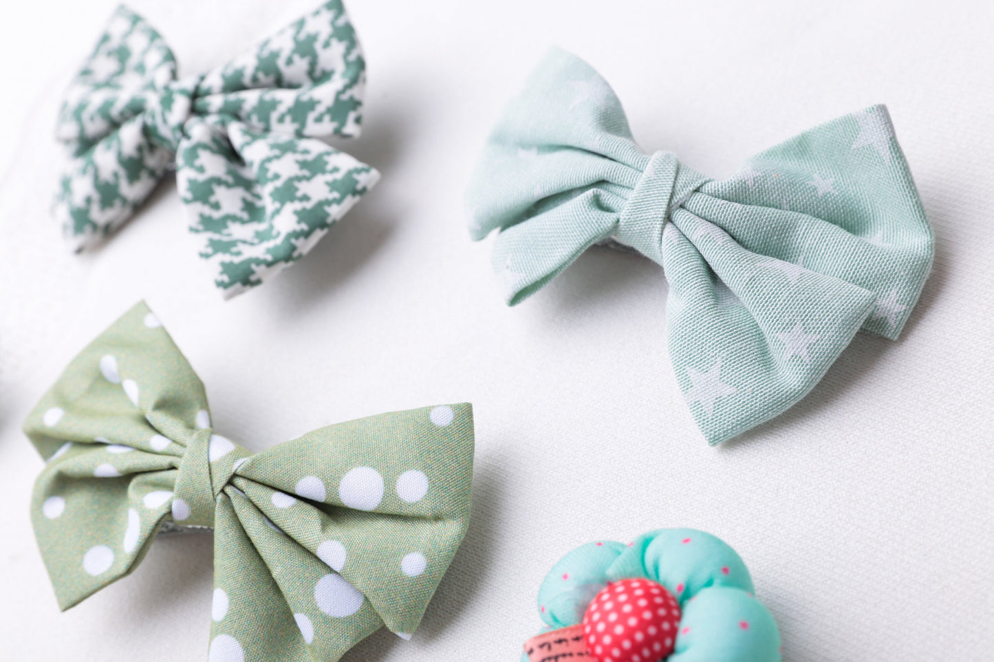 Green Bow hair Clip sets, Toddler baby girl unique Hair clip, Infant butterfly flower linen Hair Clip, baby shower gift, mint floral