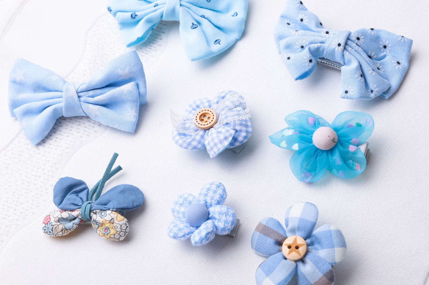 Blue hair bows clips Baby Infant Toddler Girl hair clips Snap Clip, fringe clip butterfly flower linen Hair Clip set baby shower gift