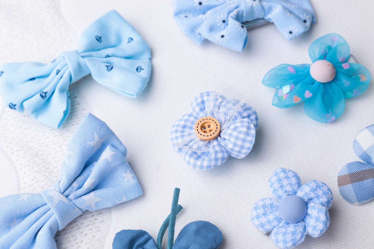 Blue hair bows clips Baby Infant Toddler Girl hair clips Snap Clip, fringe clip butterfly flower linen Hair Clip set baby shower gift