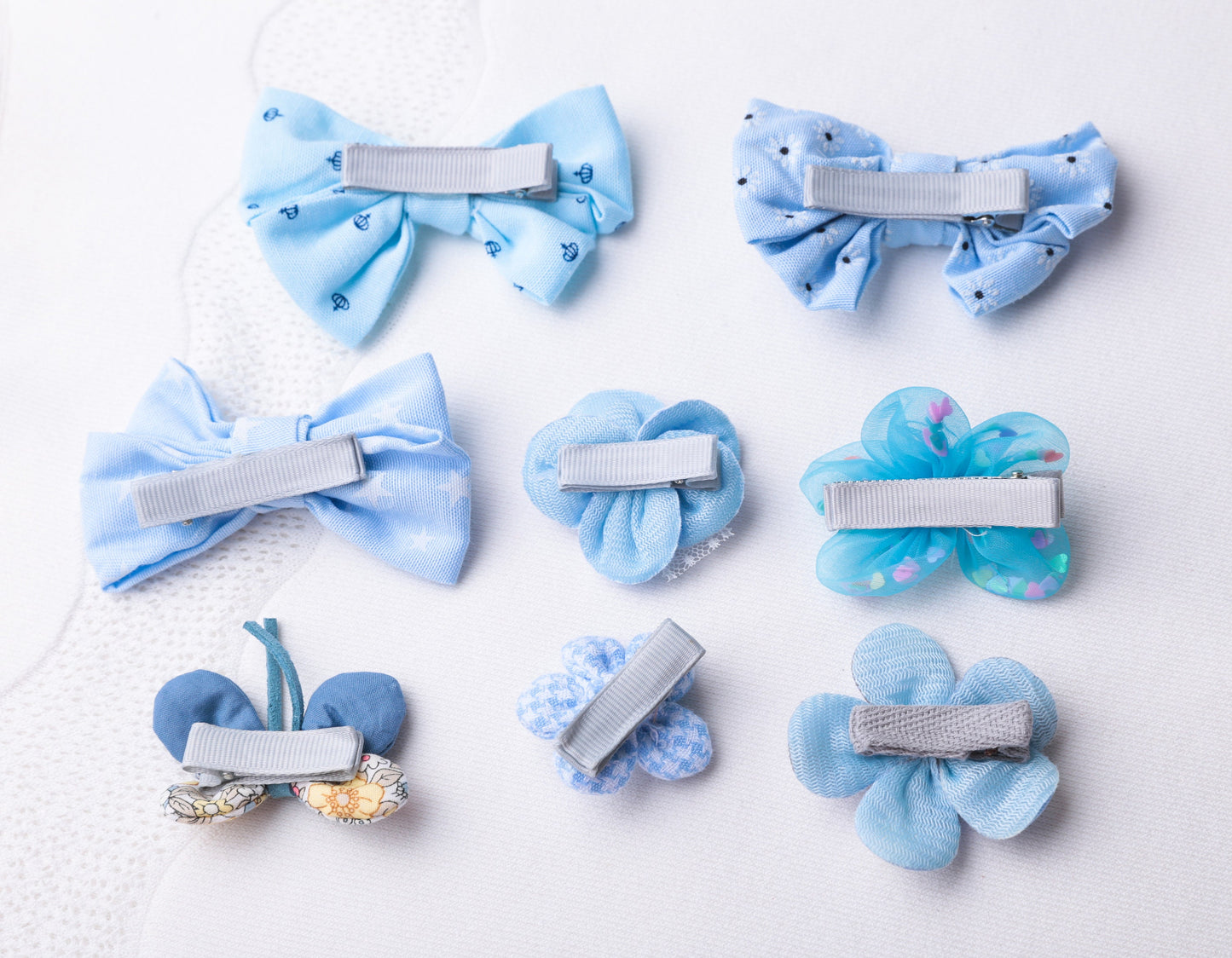 Blue hair bows clips Baby Infant Toddler Girl hair clips Snap Clip, fringe clip butterfly flower linen Hair Clip set baby shower gift