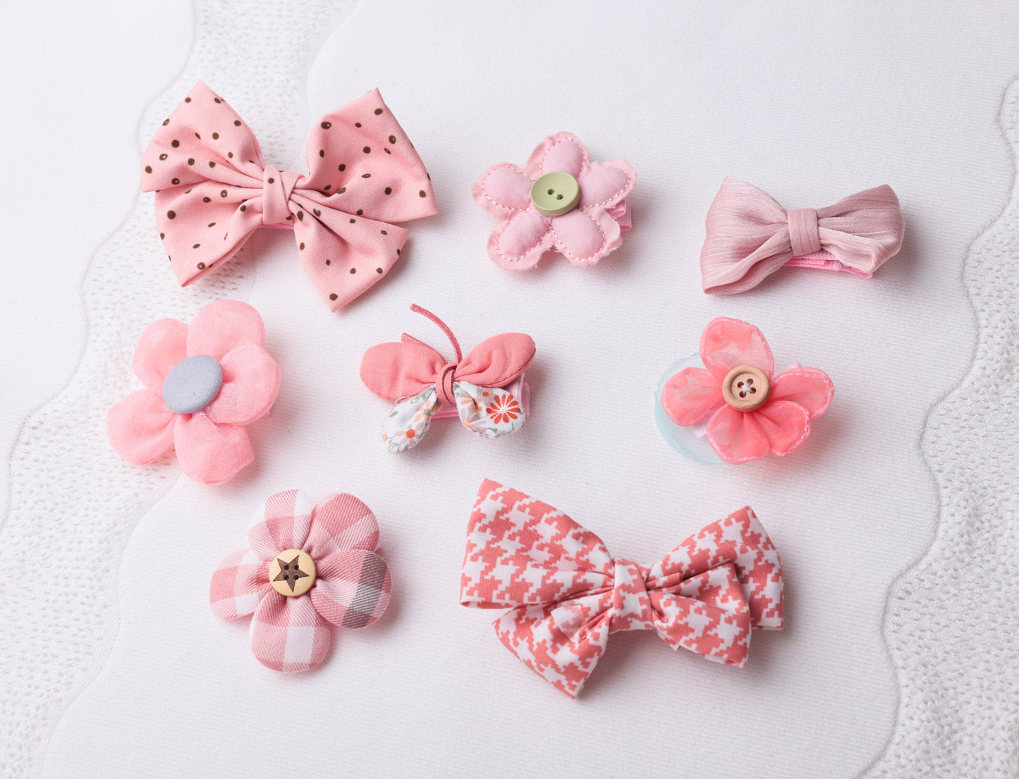 Pink Collection Baby Infant Girl Toddler Boutique unique Hair Bow, Snap Clip butterfly flower linen baby shower gift personalized baby gift