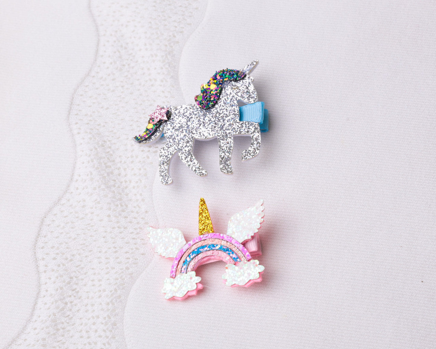 Glitter unicorn hair clip, hair clip set, toddler hair clip, kids hair clip, glitter rainbow unicorn hair clip, girl birthday party bag gift