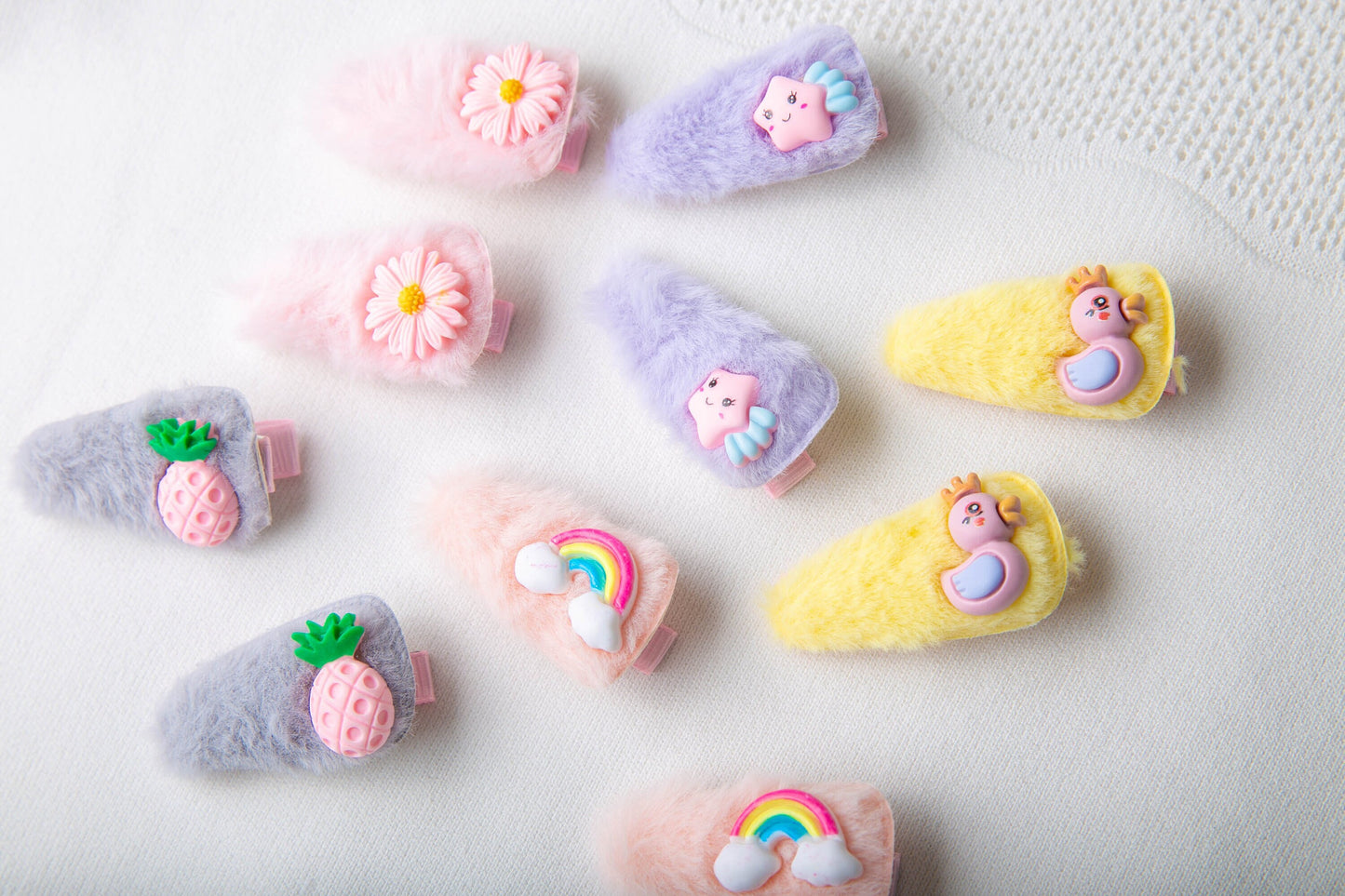 Fluffy Hair Clips, baby  toddler pigtail rainboW hair accessory, Fluffy Faux Fur Hair Clip rainbow pineapple flower cute hair clip