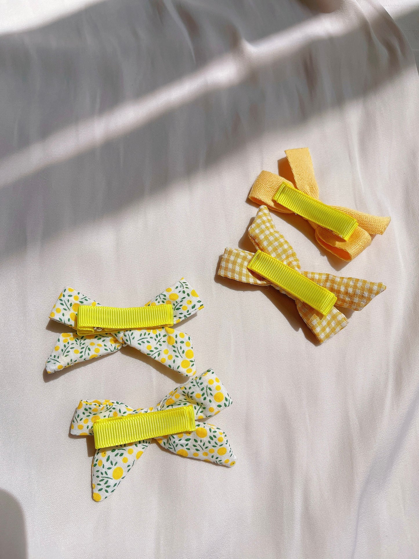 Essential Yellow baby bow clip set, toddler girl student hair accessory,  hair accessory, floral / plaid / plain linen bow hair clip