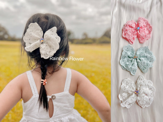 3 colors embroidery Baby Bow clips, pink white mint color floral clip, baby bow clip, toddler kids girl hair accessory, gift for baby girl,