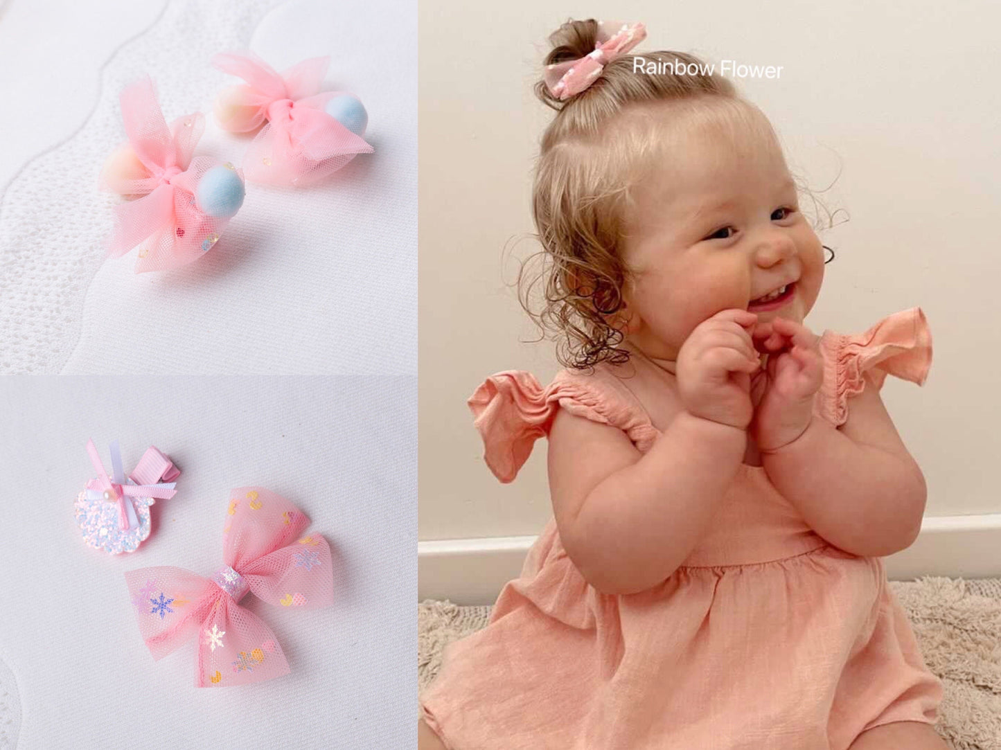 Handmade Pink bow hair clip set 2 styles Baby toddler Girl Hair Shell glitter clips birthday party bag gifts cute hair clip