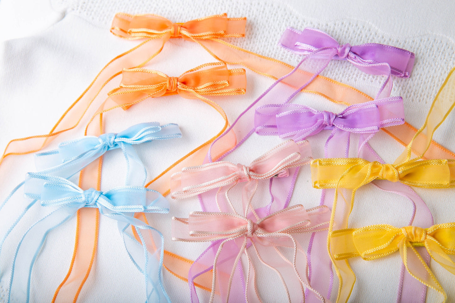 5 colors princess ribbon Baby Bow clips set, Chiffon hair clips, extra long ribbon bow clip,  gift for girl ribbon bow Clip hair accessory