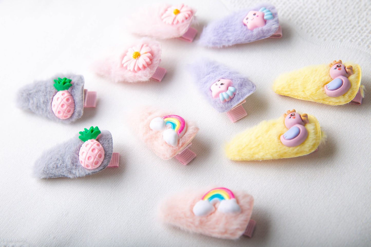 Fluffy Hair Clips, baby  toddler pigtail rainboW hair accessory, Fluffy Faux Fur Hair Clip rainbow pineapple flower cute hair clip