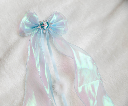 Unique Elsa bow hair clip, girl hair clip, frozen inspired oversize toddler hair clip, snowflake large hair clip, princess queen hair clip