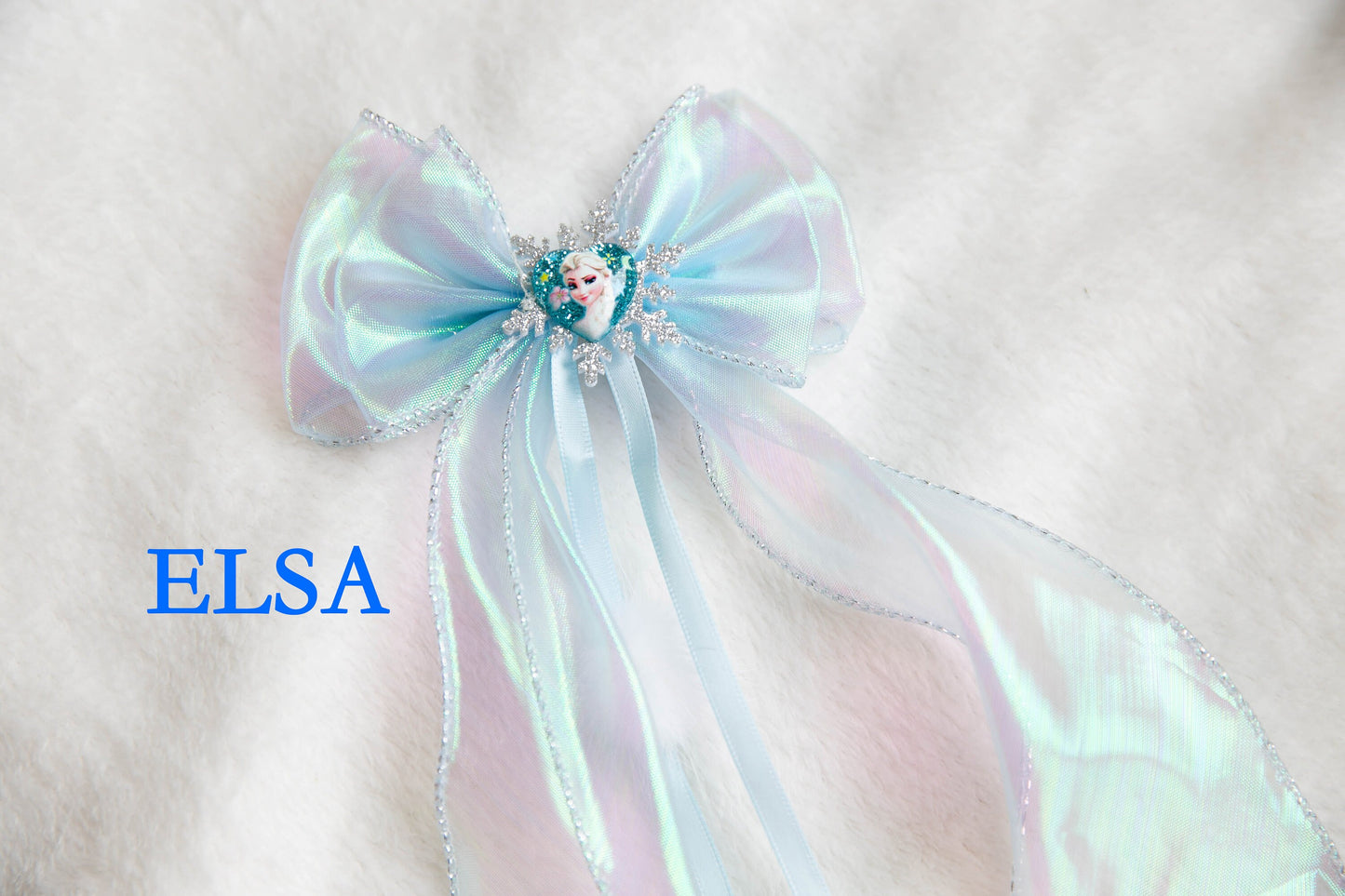 Unique Elsa bow hair clip, girl hair clip, frozen inspired oversize toddler hair clip, snowflake large hair clip, princess queen hair clip