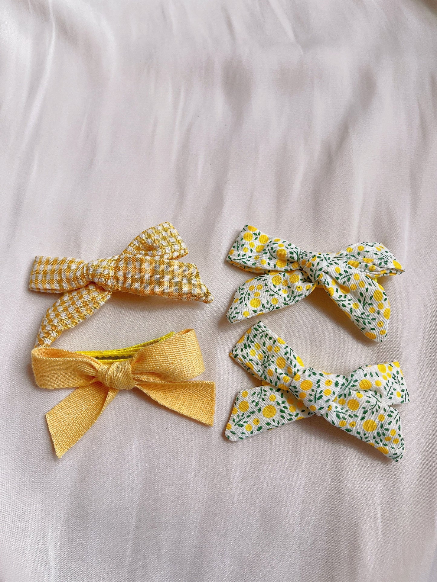 Essential Yellow baby bow clip set, toddler girl student hair accessory,  hair accessory, floral / plaid / plain linen bow hair clip