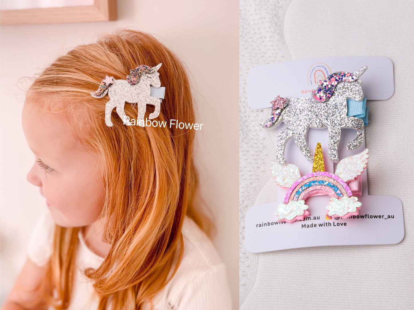 Glitter unicorn hair clip, hair clip set, toddler hair clip, kids hair clip, glitter rainbow unicorn hair clip, girl birthday party bag gift