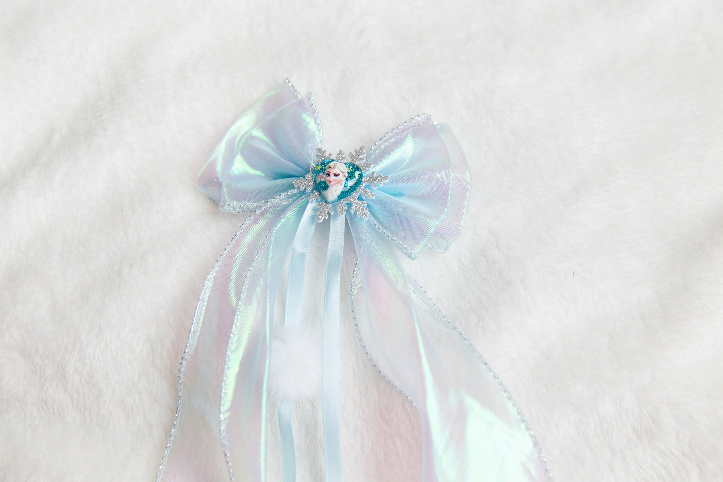 Unique Elsa bow hair clip, girl hair clip, frozen inspired oversize toddler hair clip, snowflake large hair clip, princess queen hair clip