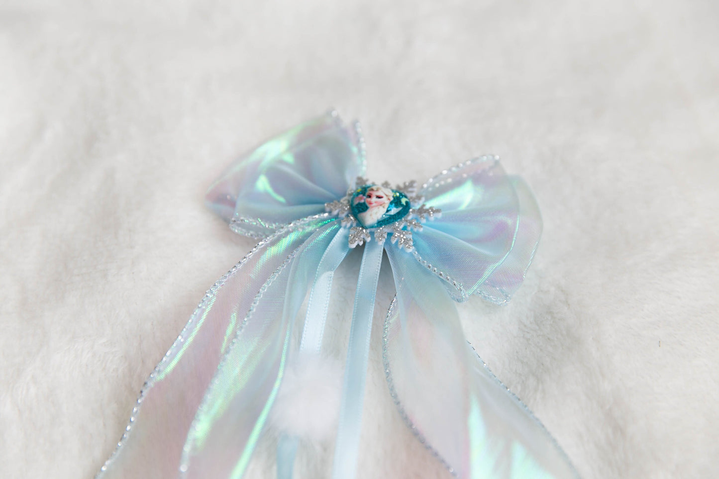 Unique Elsa bow hair clip, girl hair clip, frozen inspired oversize toddler hair clip, snowflake large hair clip, princess queen hair clip