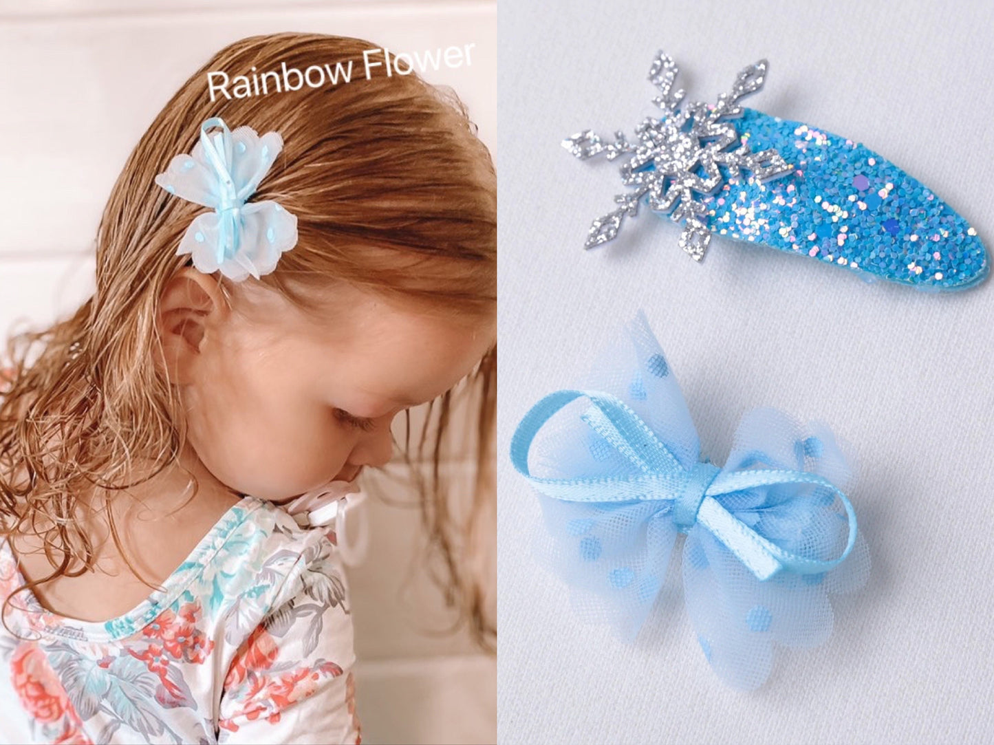 snowflake clip, glitter toddler baby infant girl bow clip, frozen bow, frozen clip, elsa hair bow,  fairy ELSA bow, baby bow clip