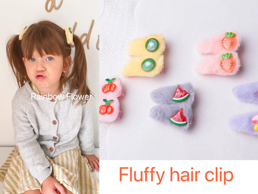 Set of 2, Toddler fruit girl Hair Clip, Furry Hair Clip, kiwi carrot hair clip, cherry hair clip, gift for kid, kids birthday party bag gift