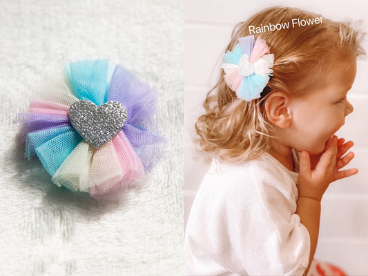 toddler hair clip, glitter Heart shape flower hair clip, flower hair clip,  gold hair clip,  bow hair clip, floral hair clip