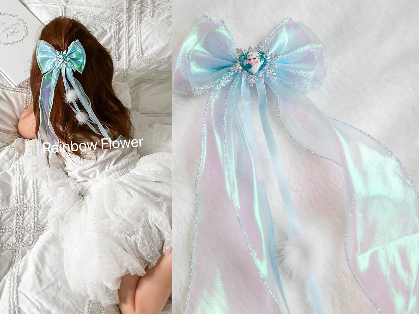 Unique Elsa bow hair clip, girl hair clip, frozen inspired oversize toddler hair clip, snowflake large hair clip, princess queen hair clip