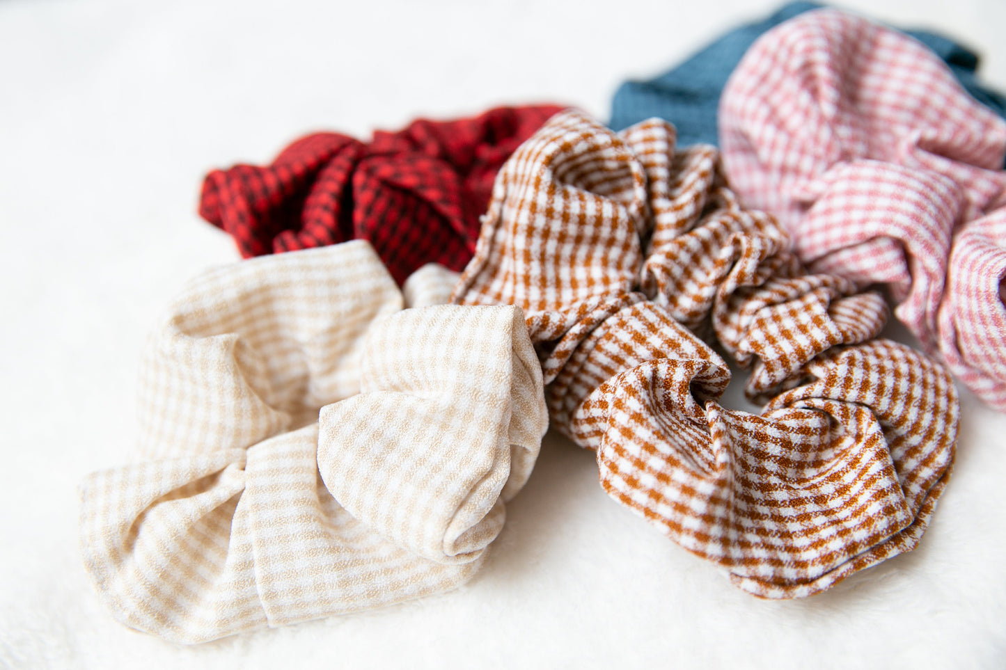 Gingham Scrunchie,  plaid Hair Scrunchie, soft Scrunchie Hair Tie,  Elastic Hair Tie Scrunchies, Gifts For Her earthy tone red blue scrunchy