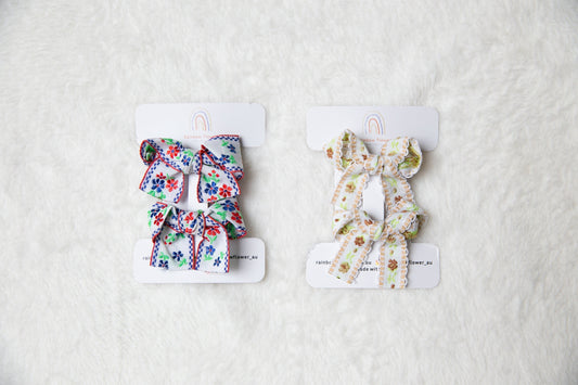 Flowers Embroidery Bow Hair Clips, Unique gift for Toddler girls, Hair Pin Aussie made, girl hair clip set, Hand Tied Baby Bows