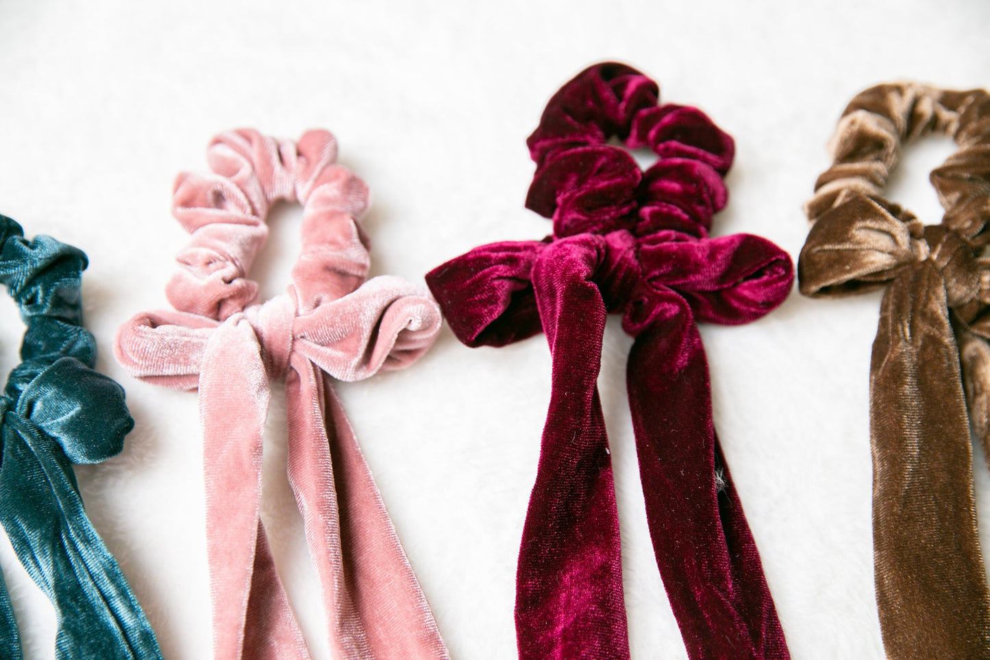 Velvet Bow Scrunchies, vintage style Scrunchie With Long Tails, Hair scrunchie scarf, Wedding Part, elastic Hair ties, Hair accessories