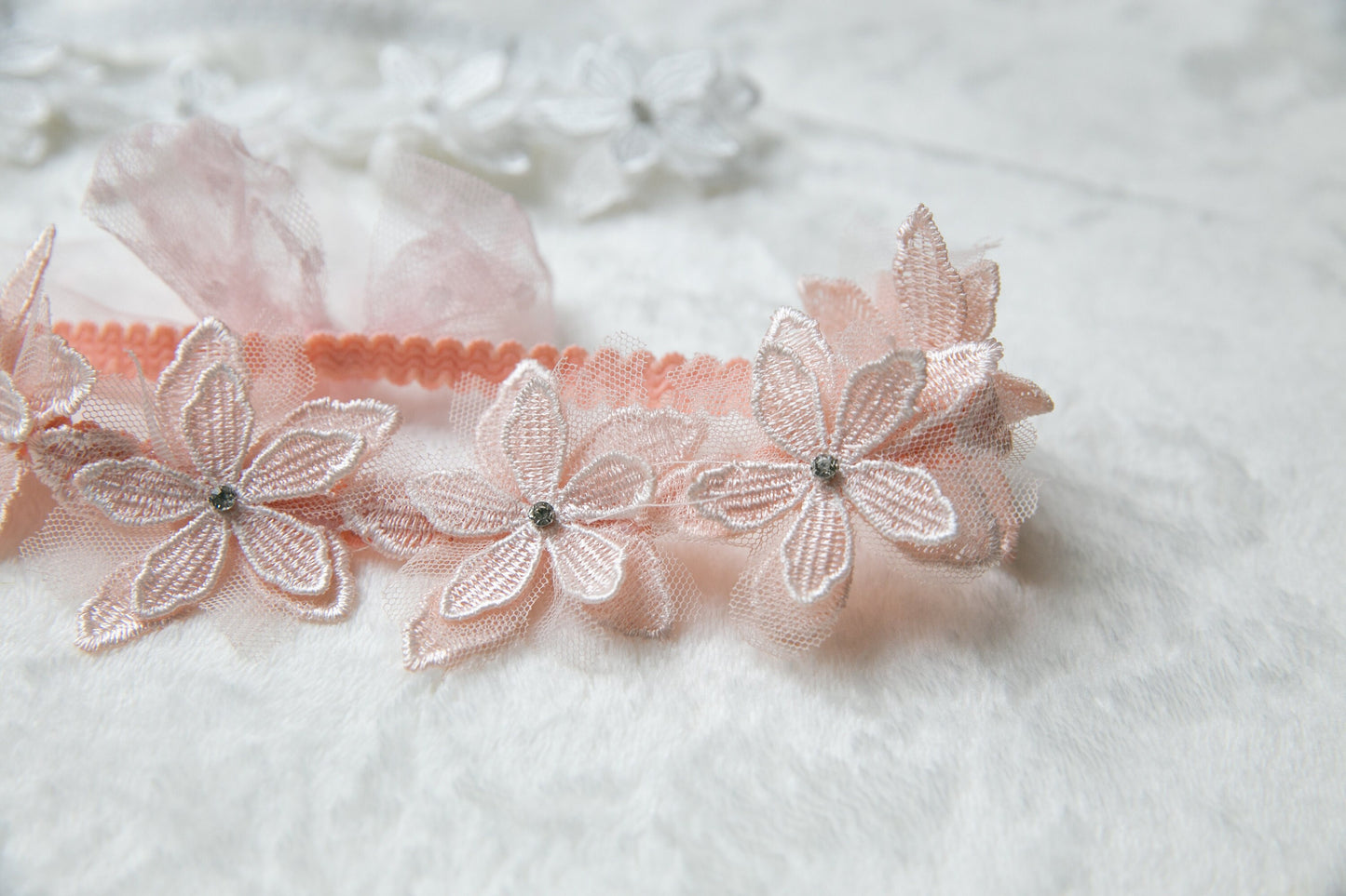 2 colors - Baby headband, toddler flower girl headband, baby flower crown, baby shower gift neutral colours pink white headband lace