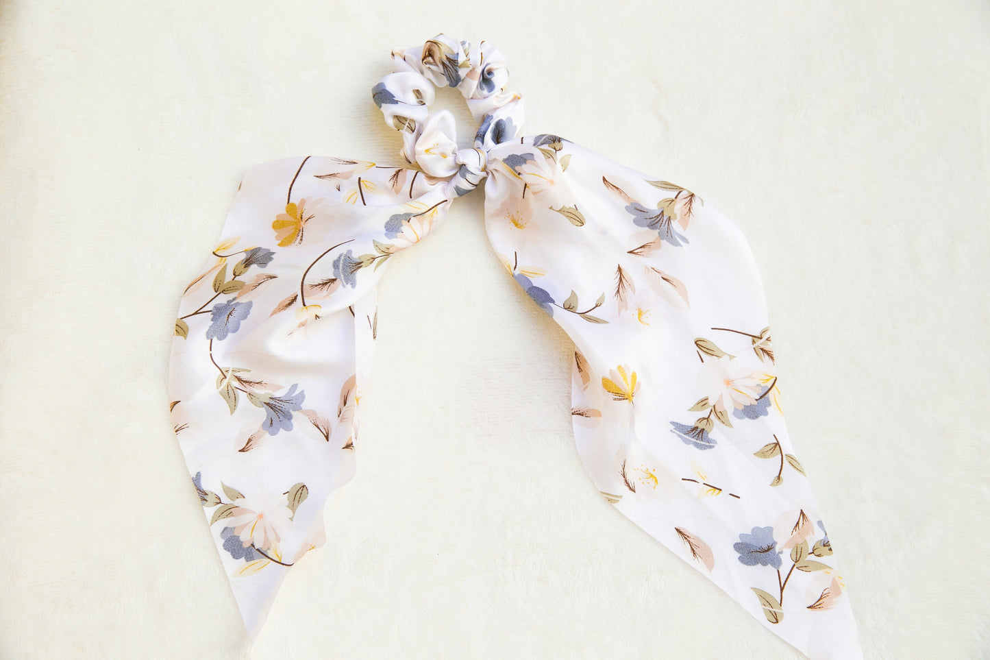 Soft Satin Scarf Scrunchies, elegant Hair Scrunchies Scarf, Floral Hair Scarf with knot, gift for her, silky Elastic Hair Tie, gift for her