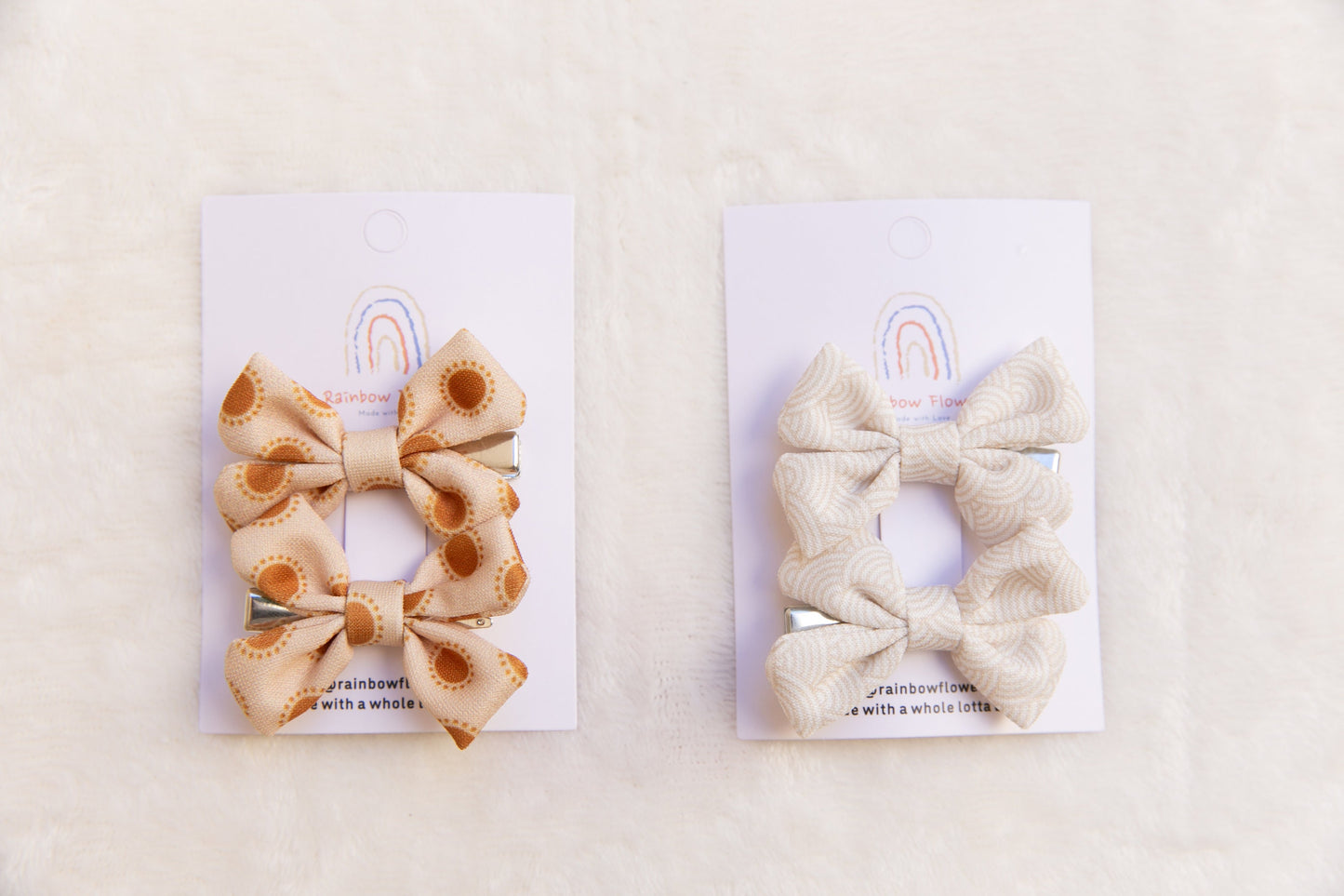 Handmade Earthy Tone Floral Sienna White Bow Hair Clip for Toddler Girl - High-Quality Craftsmanship, baby hair clip, girl bow hair clip