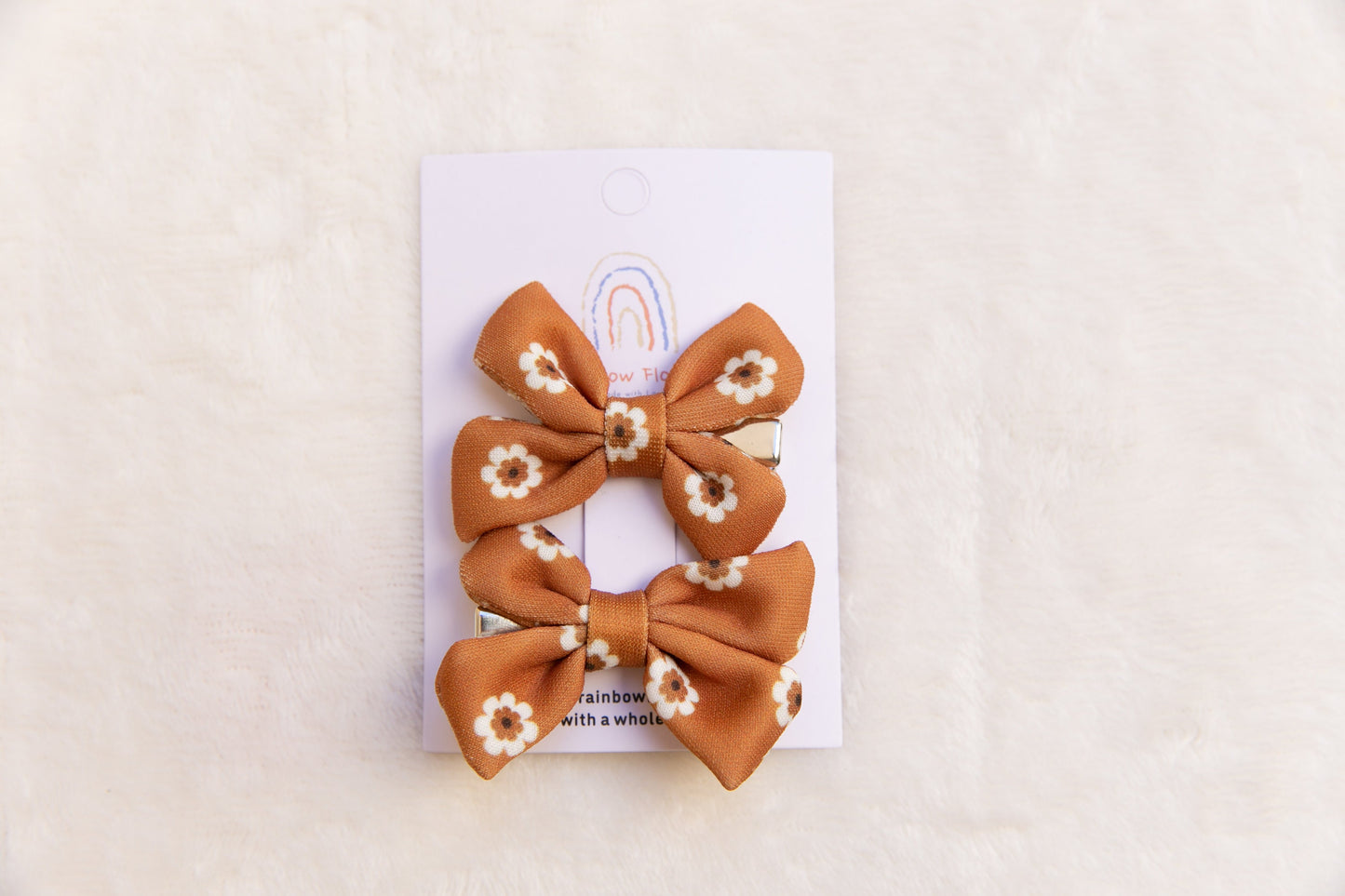 Handmade Earthy Tone Floral Sienna White Bow Hair Clip for Toddler Girl - High-Quality Craftsmanship, baby hair clip, girl bow hair clip