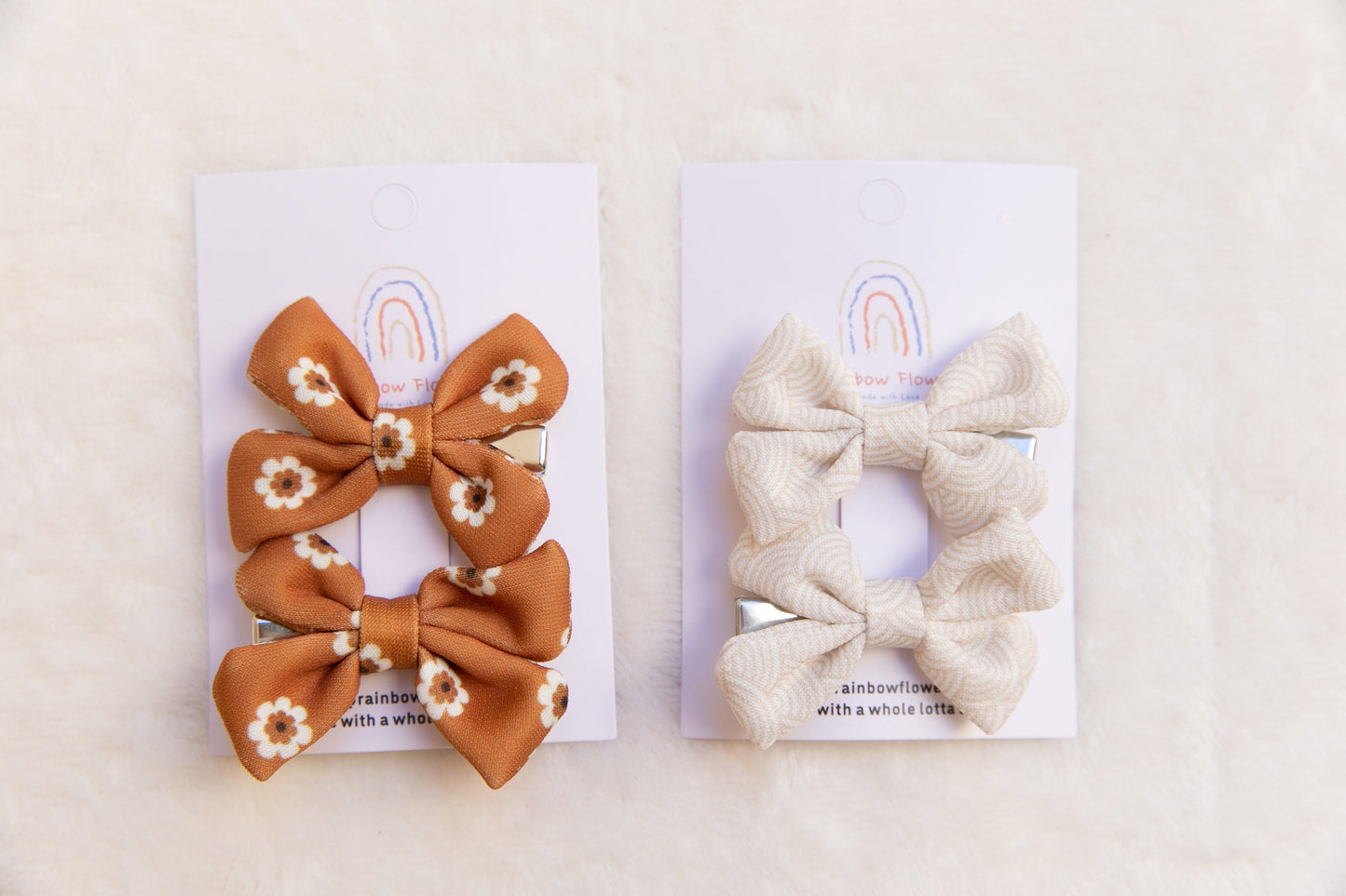 Handmade Earthy Tone Floral Sienna White Bow Hair Clip for Toddler Girl - High-Quality Craftsmanship, baby hair clip, girl bow hair clip