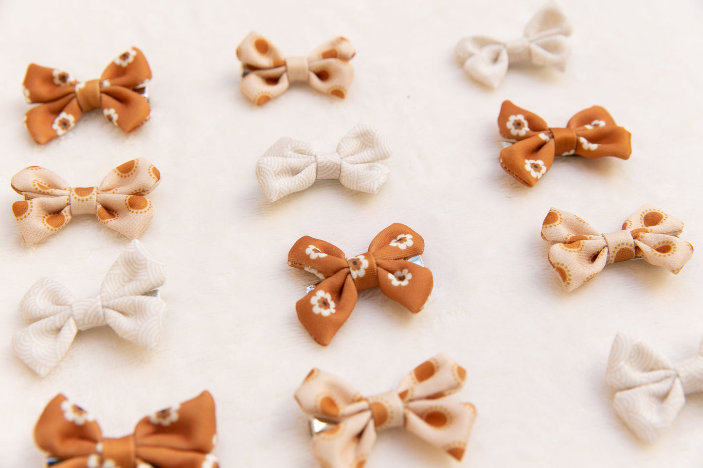 Handmade Earthy Tone Floral Sienna White Bow Hair Clip for Toddler Girl - High-Quality Craftsmanship, baby hair clip, girl bow hair clip