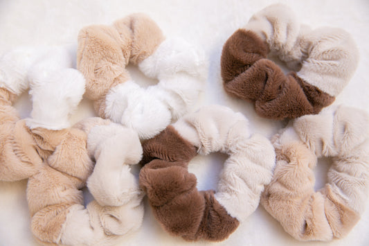 Handmade Minimalism super soft faux fur Hair Scrunchie, Fluffy autumn winter  Scrunchie Scrunchie quality Elastic Hair Tie earthy tone