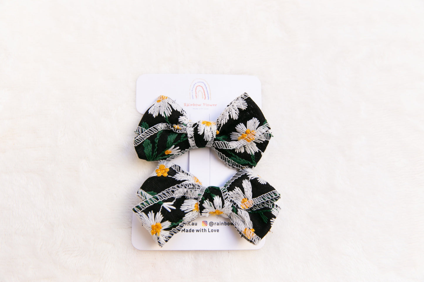 set of 2, Embroidery daisy floral toddler bow hair clip set, beautiful hair accessory girl gift embroidered flower hair clip daily party