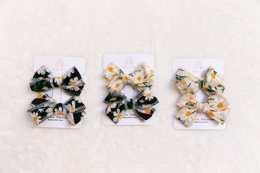 set of 2, Embroidery daisy floral toddler bow hair clip set, beautiful hair accessory girl gift embroidered flower hair clip daily party