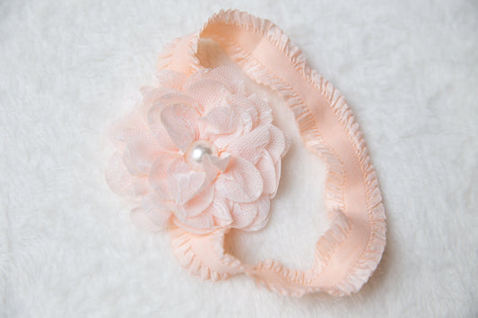 floral lace baby headband, white pink toddler headwear headband, newborn flower headband photography props one size fits all