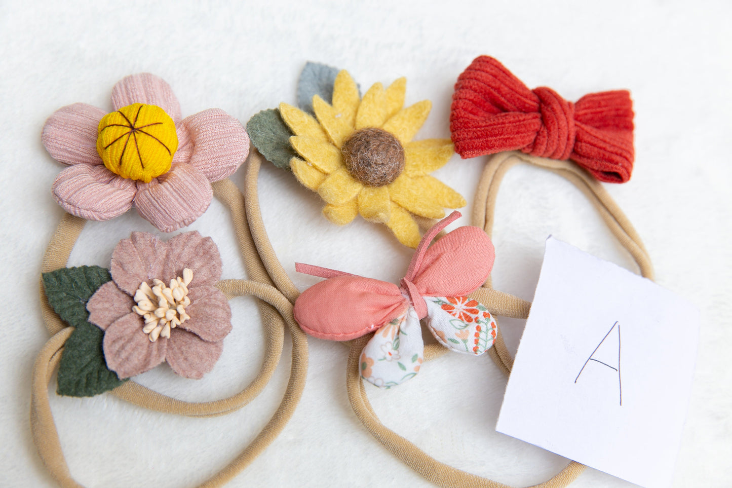 Set of 5 Baby toddler flower headband, flower girl headband, baby flower crown, baby shower gift neutral colours pink white headband lace