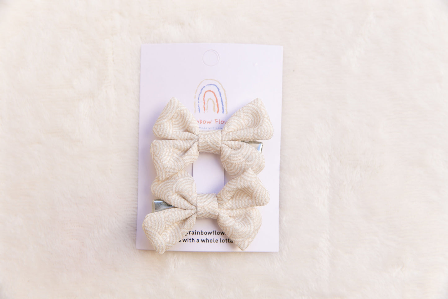 Handmade Earthy Tone Floral Sienna White Bow Hair Clip for Toddler Girl - High-Quality Craftsmanship, baby hair clip, girl bow hair clip