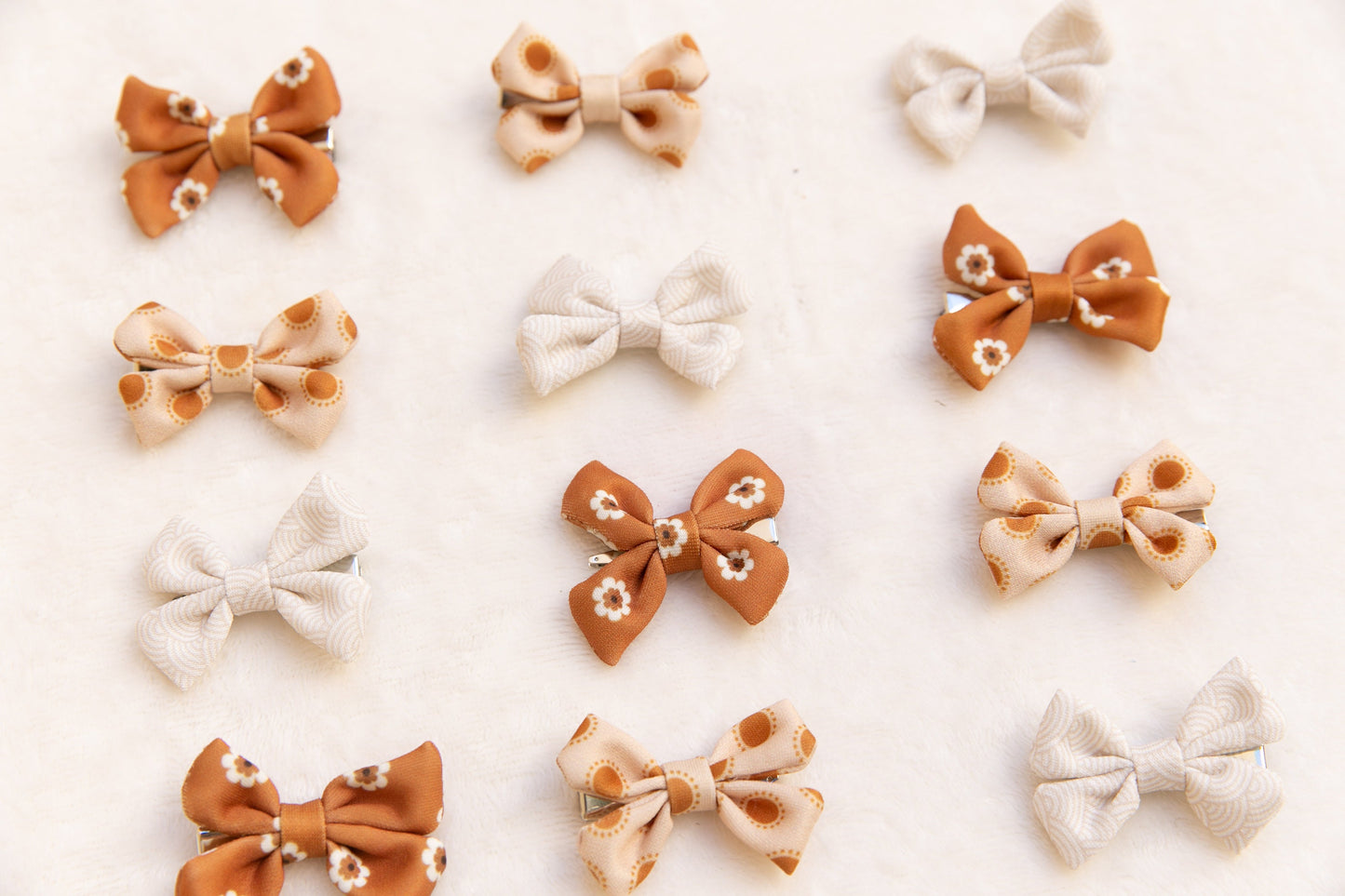 Handmade Earthy Tone Floral Sienna White Bow Hair Clip for Toddler Girl - High-Quality Craftsmanship, baby hair clip, girl bow hair clip