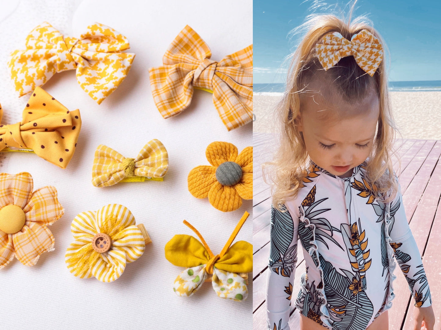 Set of 2 Yellow Bow hair clip, baby Infant Girl Toddler flower Hair Bows, butterfly hair clip, neutral floral hair Clip, baby shower gift