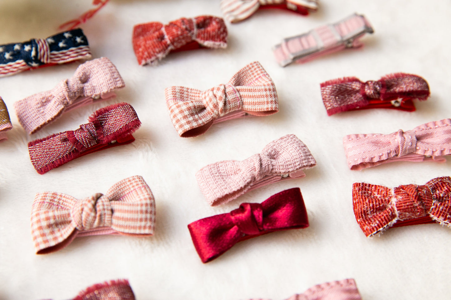 Baby Toddler bow hair Clip sets, pink and red Infant Girl Fringe Clips, floral stripe girl bow clip Pigtail hair clip handmade good quality