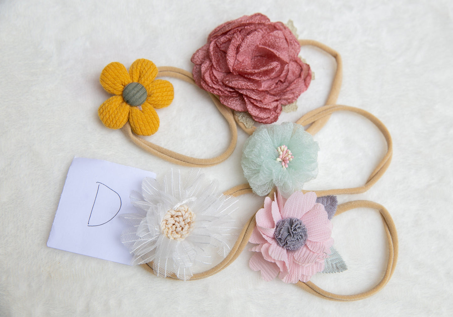 Set of 5 Baby toddler flower headband, flower girl headband, baby flower crown, baby shower gift neutral colours pink white headband lace